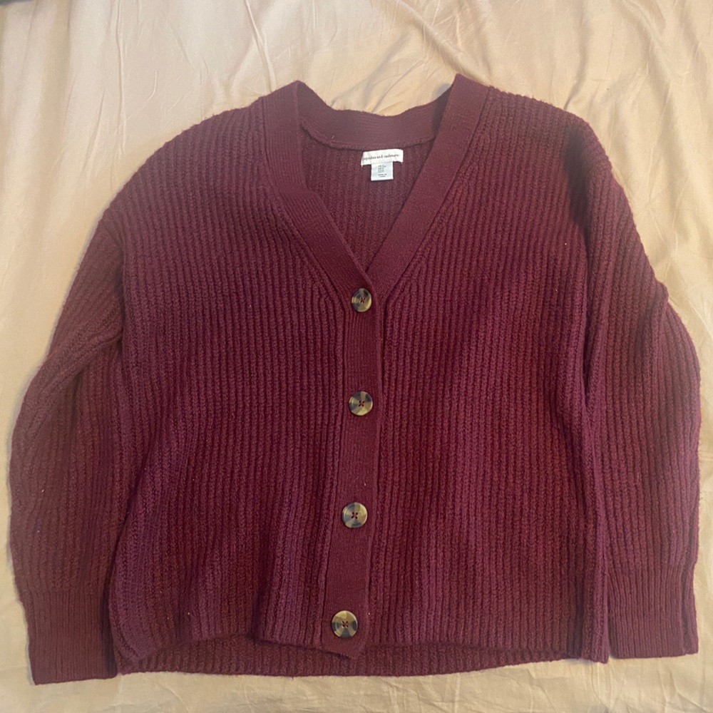 Cupcakes and cashmere knit maroon cardigan. Size small. Brand  new with tags